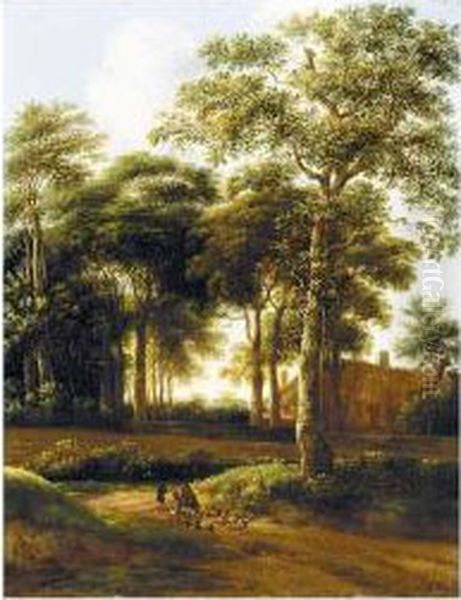 A Wooded Landscape With Drovers On A Track - view 1