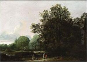 A Wooded Landscape With Sportsmen Shooting Ducks by Pieter Jansz. van Asch