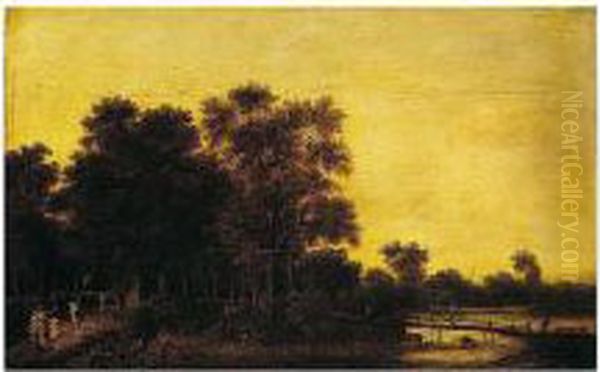 A Wooded River Landscape With Figures On A Path And A Goatherd By A Wooden Bridge - view 1