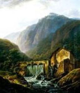 Promeneurs Pres D'une Cascade Promeneurs Pres D'une Cascade