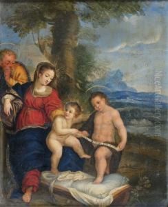 La Sainte Famille Avec Saint Jean-baptiste Dans Un Paysage by Pieter Van Avont