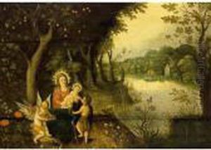 The Madonna And Child With St.
John And Putti In A Wooded River Landscape, A Village Beyond The Madonna And Child With St.
John And Putti In A Wooded River Landscape, A Village Beyond