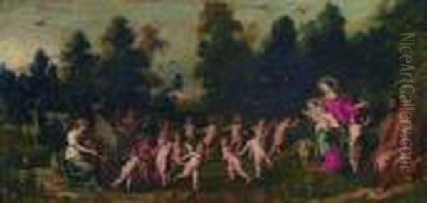 Sacra Famiglia Con San 
Giovannino, Santa Cecilia E Angeli Danzanti Nella Radura Di Un Bosco - view 1