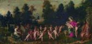 Sacra Famiglia Con San
Giovannino, Santa Cecilia E Angeli Danzanti Nella Radura Di Un Bosco by Pieter Van Avont