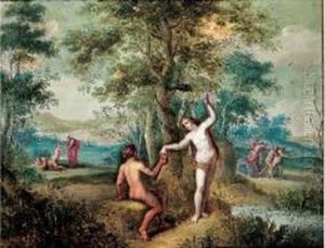 Adam Et Eve Dans Un Paysage by Pieter Van Avont