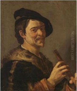 A Portrait Of The Artist, Half Length, Holding A Flute
