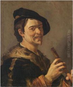 A Self Portrait Of The Artist, Half Length, Holding A Flute A Self Portrait Of The Artist, Half Length, Holding A Flute