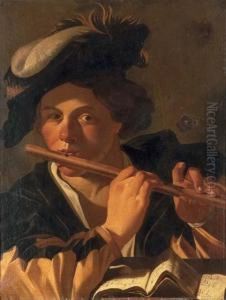 A Musician Playing The Flute by Dirck Van Baburen