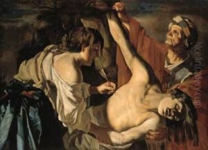 Saint Sebastian Nursed By Saint Irene by Dirck Van Baburen