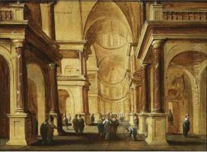 Christ And The Woman Taken Into Adultery In A Church Interior