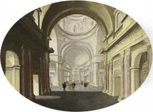 The Interior Of Il Gesu In, Rome With Elegant Figures by Hans Juriaensz. Van Baden