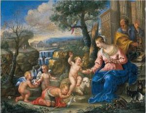 Sacra Famiglia Con San Giovannino E Angioletti Nei Pressi Di Una Cascata thumbnail