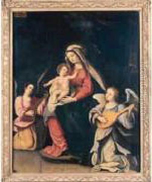 Vierge A L'enfant Entre Deux Anges Musiciens - view 1