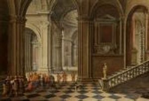 A Church Interior With Christ And The Woman Taken In Adultery