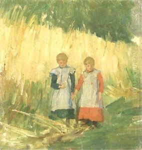 Sisters a walk through a field in summer by Eduard Frankfort