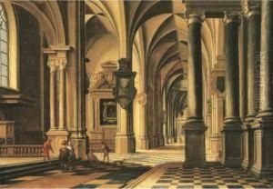A Church Interior With Elegant Company Conversing In The Aisle by Bartholomeus Van Bassen