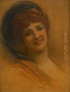 Jeune Femme A La Coiffe Garnie D'une Plume