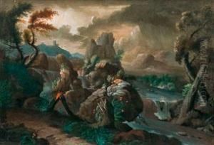 Abendliche Gebirgslandschaft Mit Gewitter