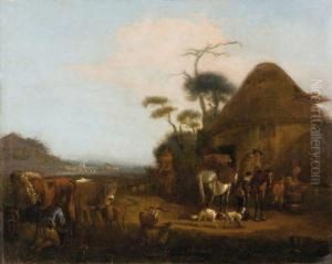 Cavalier Dans Une Cour De Ferme