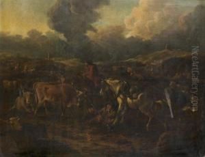 Bergers Et Leur Troupeau Dans Un Paysage by Dirk van Bergen