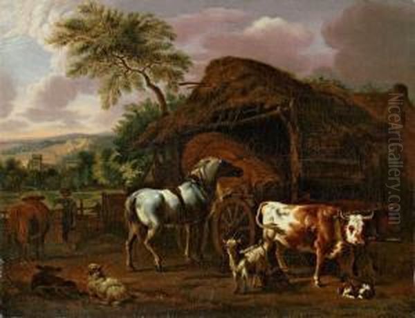 Gehoft Mit Rindern, Pferd Und Schafen - view 1