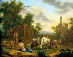 Scene Pastorale Dans Des Ruines Antiques by Dirk van Bergen