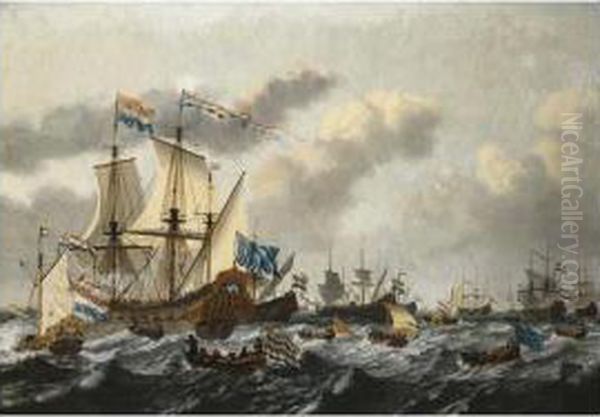 The Dutch Fleet At Sea In A 
Breeze, With A States-yacht Firing A Salute To The Flagship, De Witte 
Olifant - view 1
