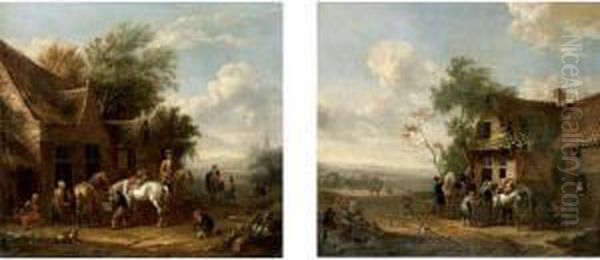 Landscapes With Cavaliers Watering Their Horses Outside Taverns - view 1