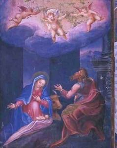 Nativity from a facsimile of the Breviary of King Philip II of Spain by Julian Fuente del Saz