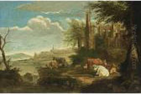 Cows Resting In A Classical Landscape - view 1