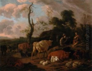 Italian Landscape With A Traveller Asking Directions Of A Shepherd