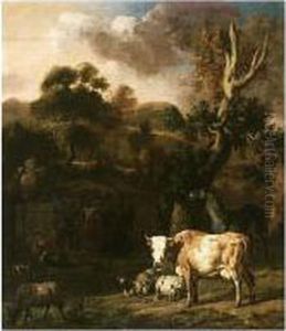 A Pastoral Scene In An Italianate Landscape by Dirk van Bergen