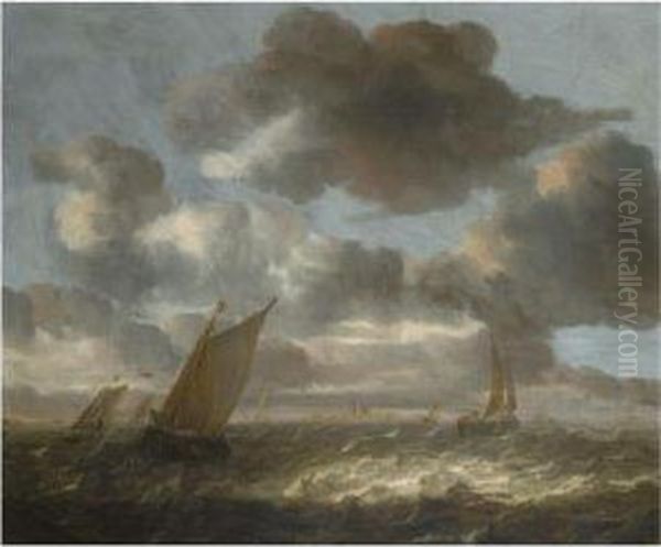 Small Sailing Vessels In A Short Chop, A View Of A Townbeyond - view 1