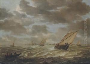 Shipping On The Maas, With A View Of Rotterdam Beyond
