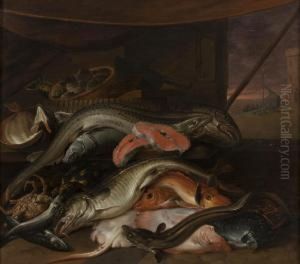 Interno Con Mostra Del Pescato Su Un Piano