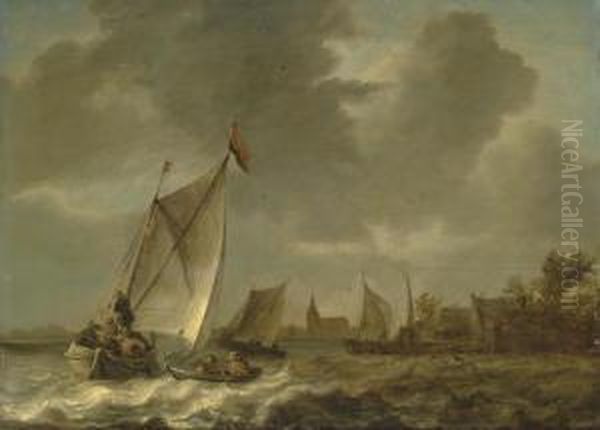 Coastal Landscape With Sailing Boats In Choppy Seas - view 1