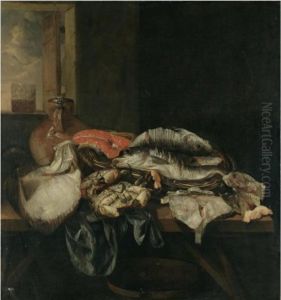 Still Life With Various Fish And Crustaceans On A Table Beneathan Open Window