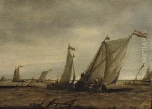 Fishing Boats In Choppy Waters by Abraham Hendrickz Van Beyeren
