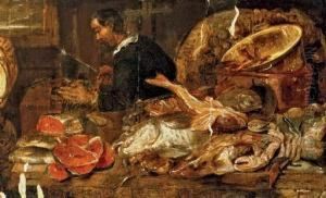 A Fishmonger Preparing The Catch In An Interior