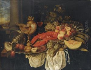 A Sumptuous Still Life With A 
Lobster, A Nautilus Cup, Grapes, A Tazza, Peaches And Other Fruit On A 
Draped Table by Abraham Hendrickz Van Beyeren