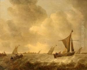 Figures In A Rowing Boat In Choppy Waters With Dutch Pinks In An Estuary Beyond Figures In A Rowing Boat In Choppy Waters With Dutch Pinks In An Estuary Beyond