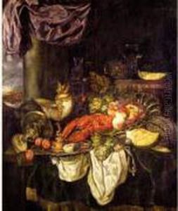 Nature Morte Au Homard, Aux
Fruits Et Aux Raisins, Avec Un Nautile, Une Coupe En Argent Et Des
Verres. by Abraham Hendrickz Van Beyeren