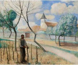 Farmer In The Field by Gerrit Willem Van Blaaderen