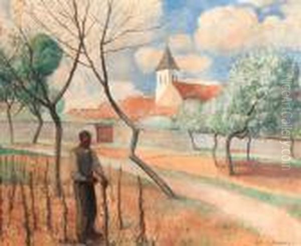 A Farmer In A Field, A Church Beyond - view 1