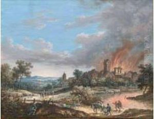 "villageois Contemplant L'incendie D'une Ville Depuis La
Campagne". by Henri Joseph Van Blarenberghe