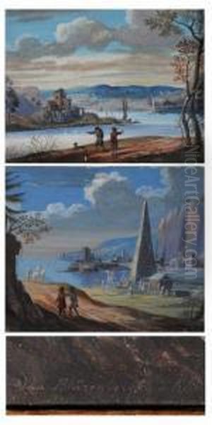 Voyageurs Dans Un Paysage 
Fluvial; Paysage Cotier A La Pyramide Avec Des Personnages Orientaux - view 1
