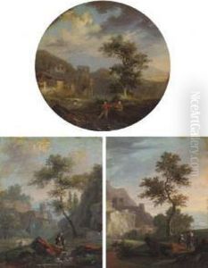 A Wooded River Landscape by Louis Nicolael van Blarenberghe