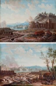 La Prise D'une Citadelle; Et
Soldats Au Repos Devant Les Tranchees, Une Ville En Feu I
L'arriere-plan by Louis Nicolael van Blarenberghe