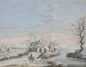 Winter Landscape With A Horseman And Dog