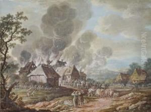 A Burning Village; A Cavalry Battle Near A Bridge: Apair